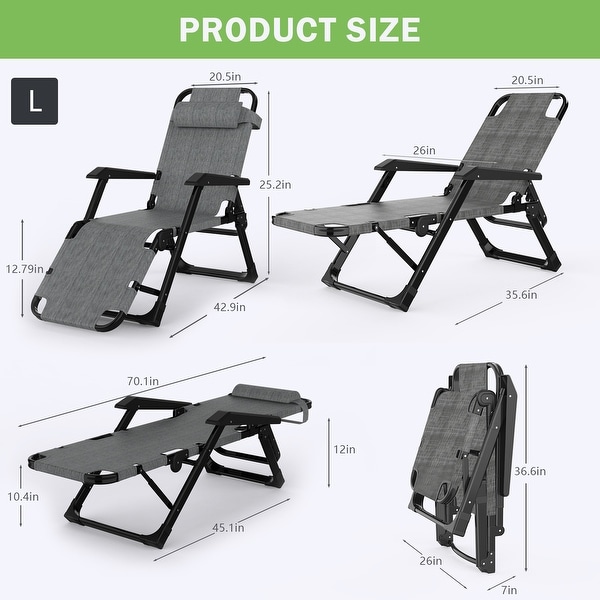 Patio Reclining Adjustable Chaise Lounge with Removable Cushion,Grey