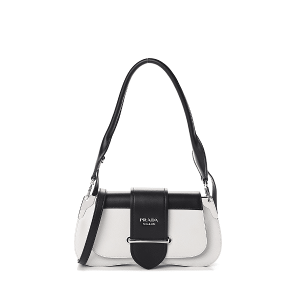 Prada City Calfskin Sidonie Shoulder Bag White Black 28Cm