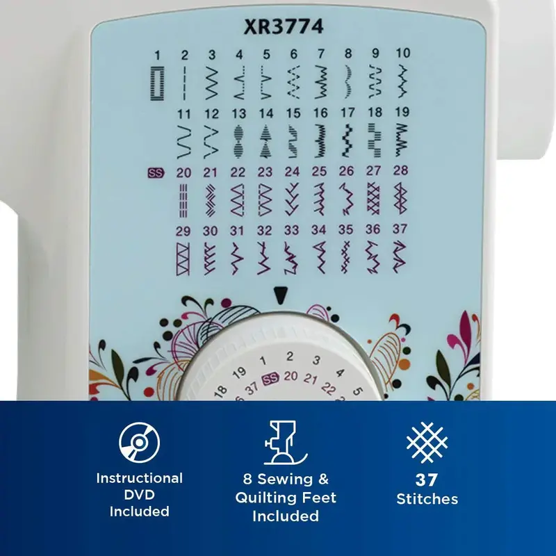 XR3774 Sewing and Quilting Machine – 37 Stitch Options + 8 Specialty Presser Feet