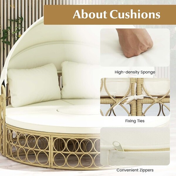 Patio Round Daybed Sectional Seating Furniture W/Retractable Canopy