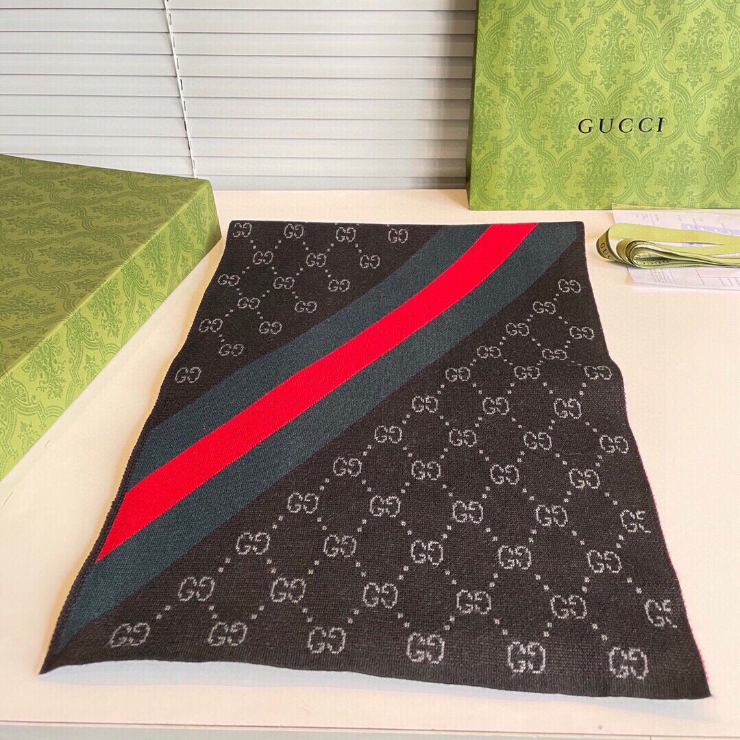 Gucci Cashmere Scarf Stripe Black For Women 190cm