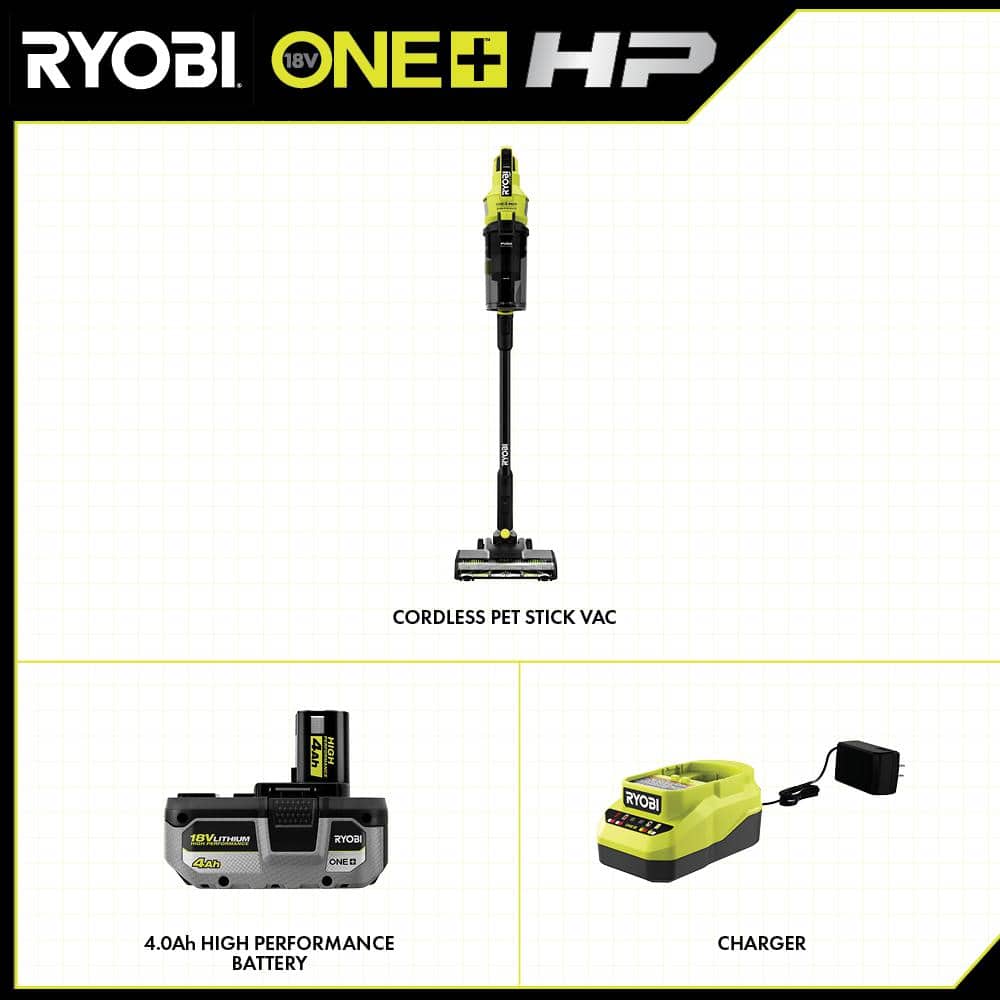 ONE+ HP 18V Brushless Cordless Pet Stick Vacuum Cleaner Kit with 4.0 Ah HIGH PERFORMANCE Battery and Charger PBLSV716K