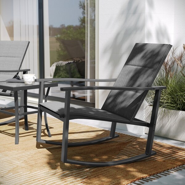 3 Piece AllWeather Rocking Chairs and Glass Top Table Bistro Set