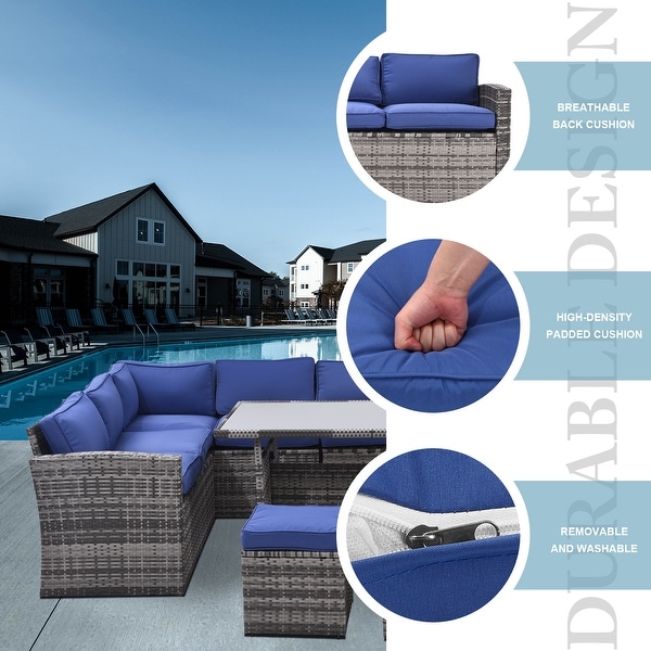 Patio Furniture Set,7 Pieces Sectional Conversation Sofa with Ottomans,All Weather,With Backrest and Removable Cushions