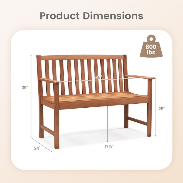 2Seat Patio Wood Bench with Cozy Armrests and Backrest