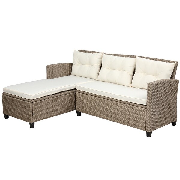 4 Piece Patio Wicker Sectional Sofa with Seat Cushions