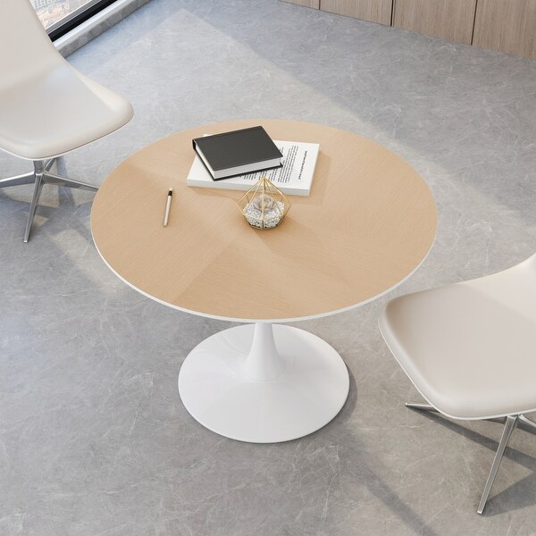 42in. Round Dining Table with Printed Wood Grain Table Top,Metal Base