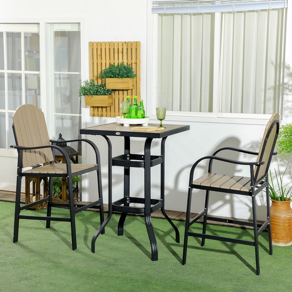 Outsunny 3 Piece Patio Bar Set,Outdoor High Top Table and Chairs Set with Umbrella Hole,Aluminum Frame Bistro Set for Lawn