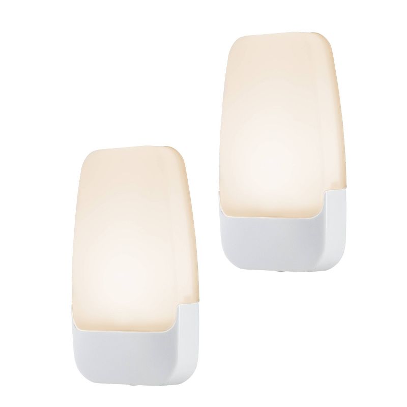 Energizer 2pk LED Contemporary Night Lights: Plug-In Wall Nightlight, Electric, White, All Ages, No Assembly Required