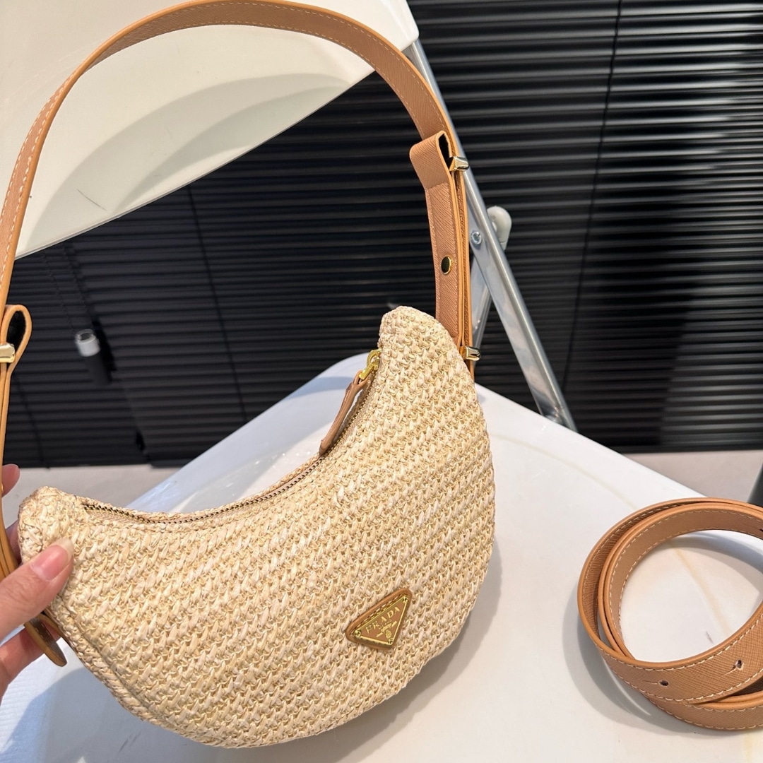 Prada Arqué Crochet Shoulder Bag Natural 22Cm