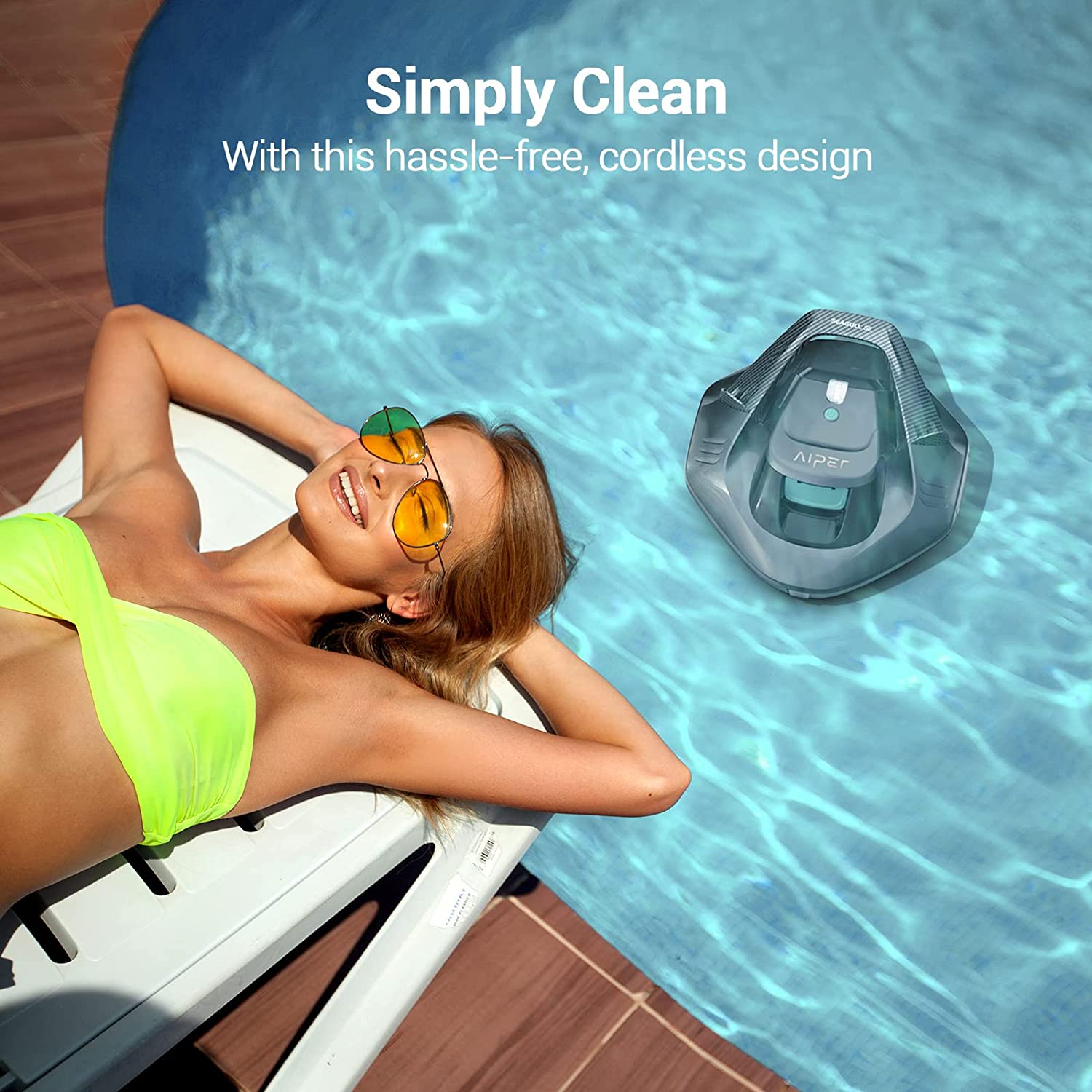 Cordless Robotic Pool Cleaner, Pool Vacuum Lasts 90 Mins, LED Indicator, Self-Parking, Ideal for Above/In-Ground Flat Pools up to 40 Feet - Gray