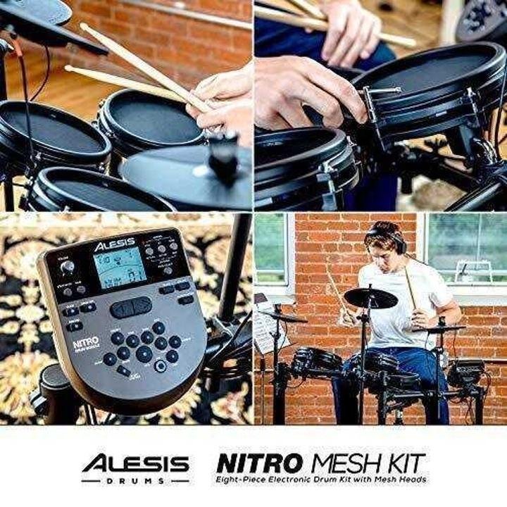 alesis-drums-nitro-mesh-kit-Eight Piece All Mesh Electronic Drum Kit With Super Solid Aluminum Rack, 385 Sounds, 60 Play Along Tracks, Connection Cables, Drum Sticks & Drum Key Included