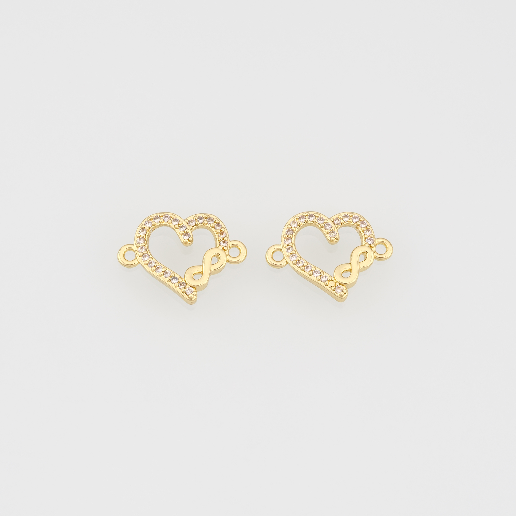 18K Gold Filled Heart Connector,CZ Micro Pave Heart Charm Necklace Bracelet for DIY Jewelry Making Supply