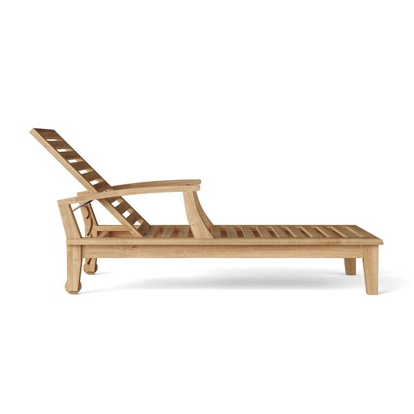 Brianna Teak Outdoor Chaise Lounge with Arms and Wheels