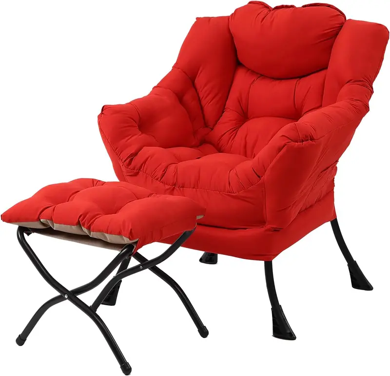 Welnow Modern Lazy Chair with Ottoman – Compact Accent Armchair Featuring Side Pocket and Footrest