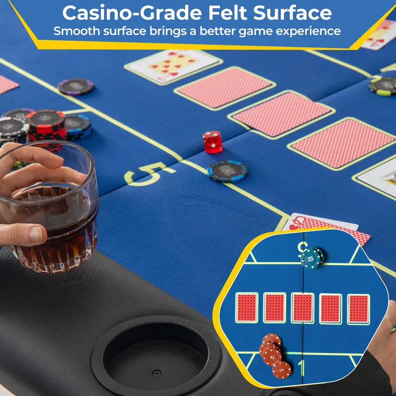 Professional-Grade Foldable Poker Table – 72×36 Inch Surface with 8 Integrated Drink Holders
