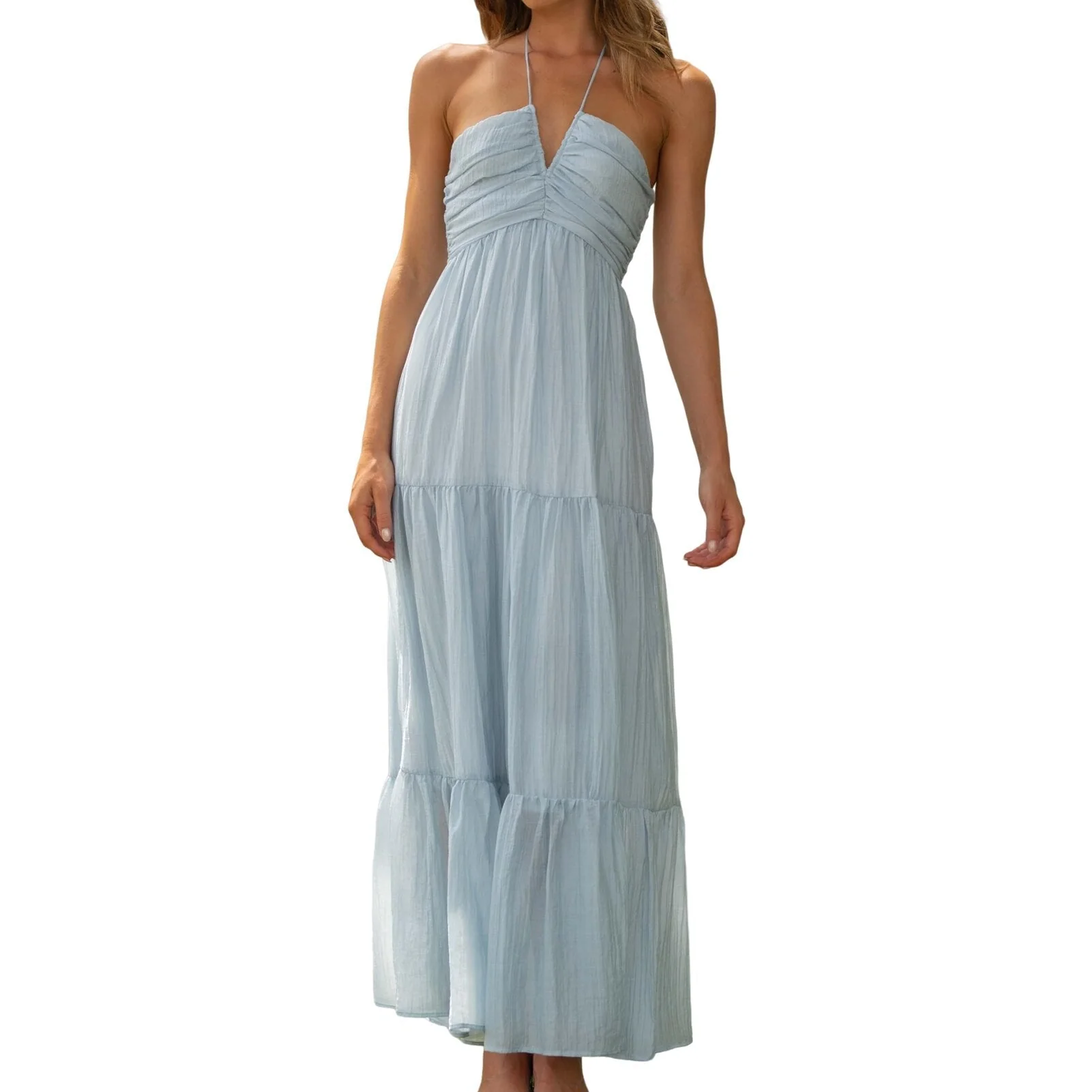 Halter Neck Ruched Chiffon Maxi DressClistos
