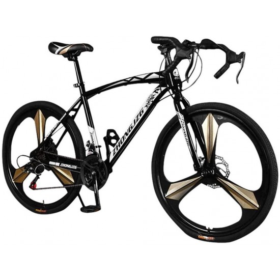 26in Road Bikes,21-Speed Disc Brakes Commuters Lightweight Aluminum Frame Full Suspension Road Bike, with 700c Tire (Black)