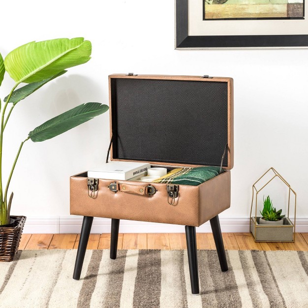 Leathaire Upholstered Storage Stool Whiskey Brown Glitzhome