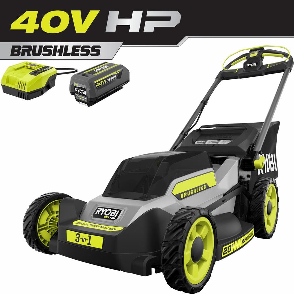 40V HP Brushless 20 in. Cordless Electric Battery Walk Behind Self-Propelled Mower with 6.0 Ah Battery and Charger RY401180
