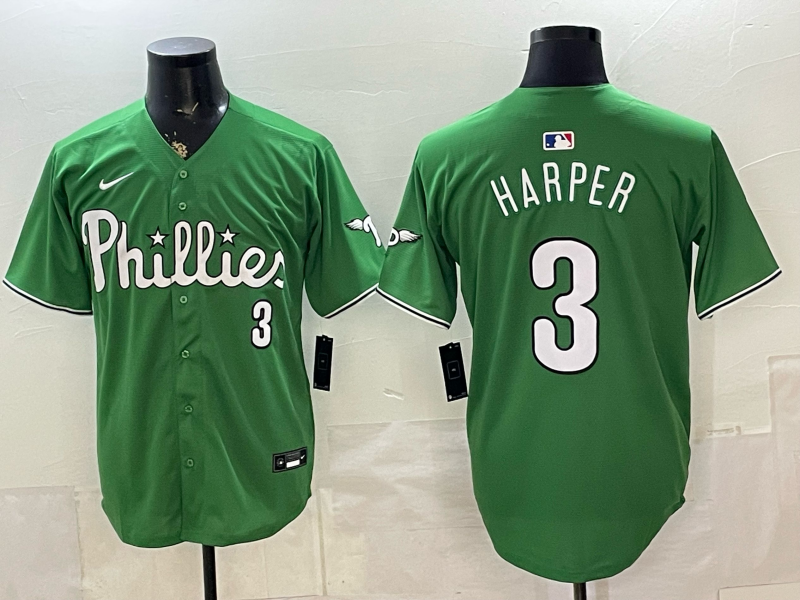 Men's Philadelphia Phillies Bryce Harper #3 Green Game Player Jersey