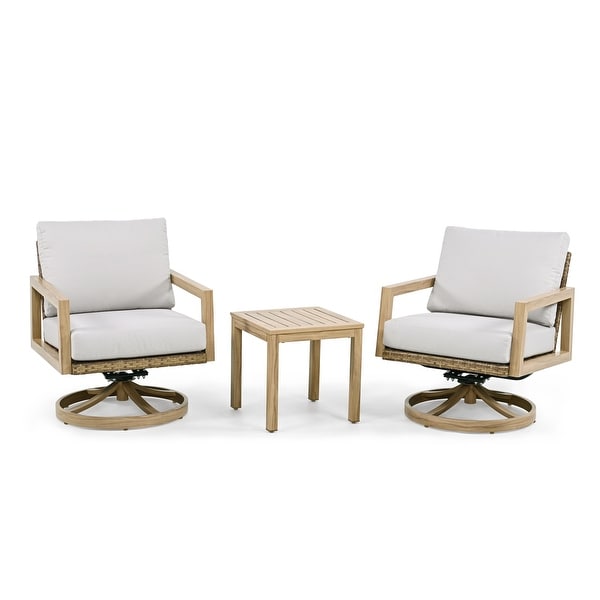 3Piece Woodgrain Aluminum Patio Conversation Set with Swivel Chairs,Rattan Chair Back and Cushions