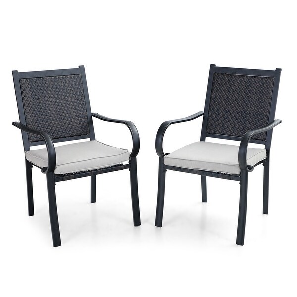 MAISON ARTS 5piece Patio Dining Set,4 Rattan Chairs with Cushion and 1 Table with Umbrella Hole