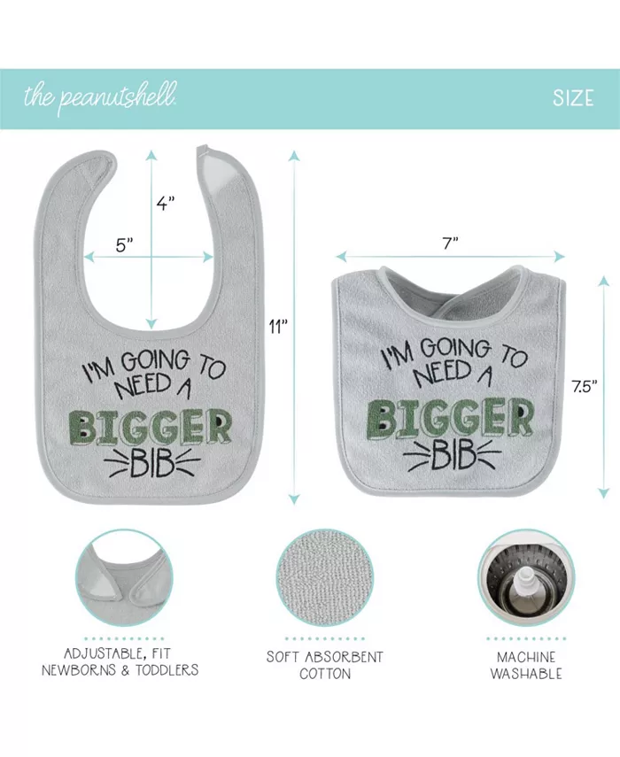 The Peanutshell Baby Boy Terry Bibs, 18 Pack for Feeding, Teething, or Drooling, Funny Sayings Dino Boy