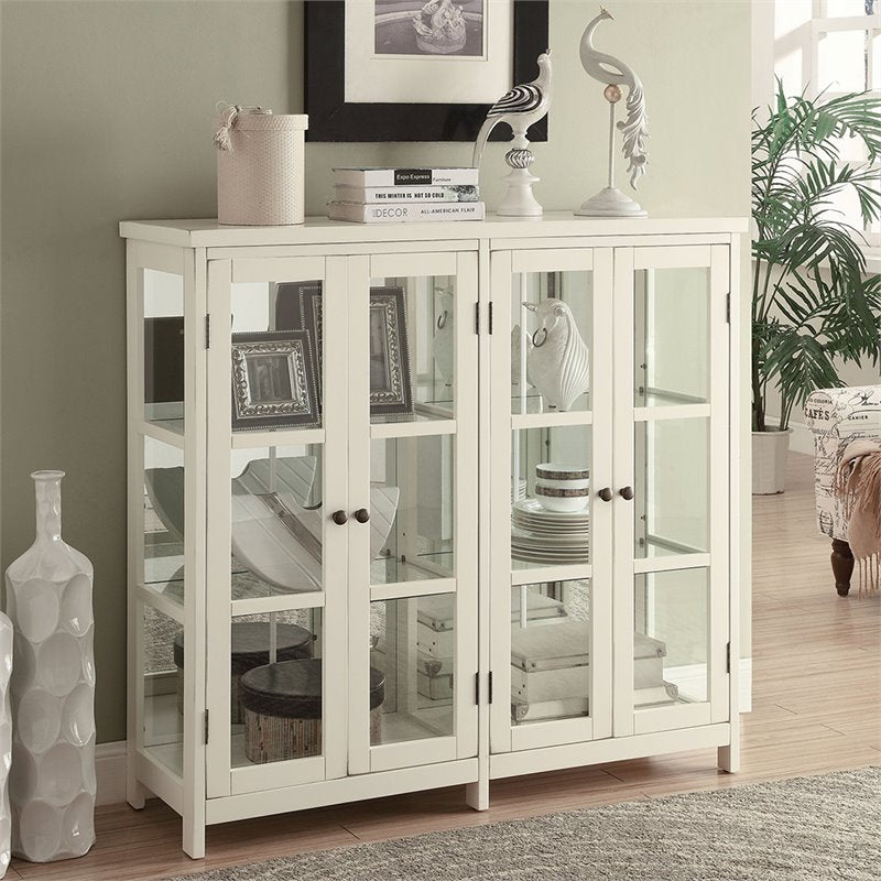 Bowery Hill Traditional 4 Door Glass Curio Cabinet in White