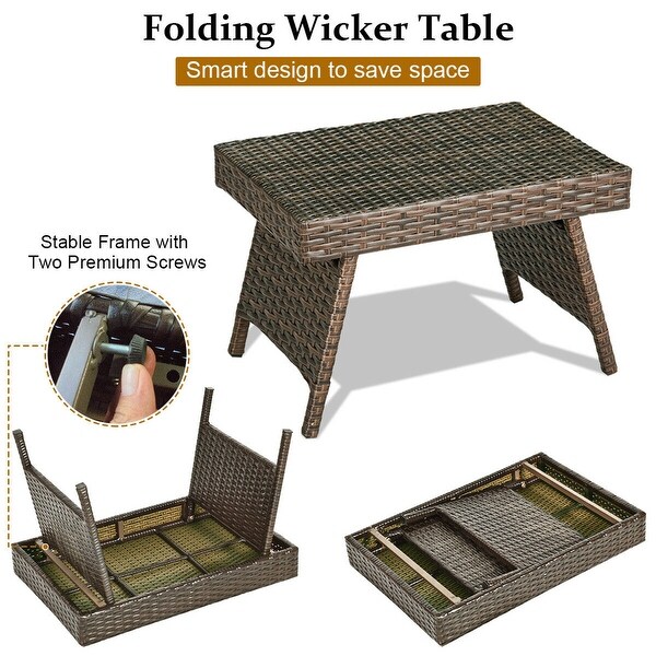 Gymax Folding Rattan Wicker Coffee Side Table Patio Garden Poolside
