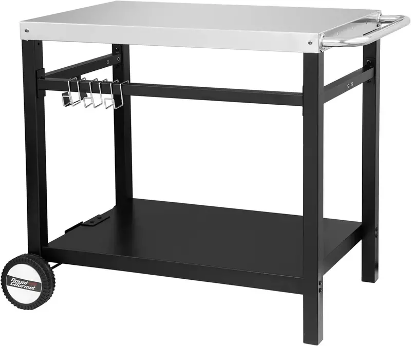 Royal Gourmet Stainless Steel Mobile Grill Cart – Dual-Shelf Flat-Top Dining Trolley