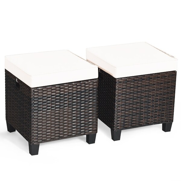 Costway 2PCS Patio Rattan Ottoman Cushioned Seat Beige