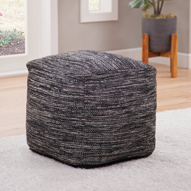 Omari Square Handwoven Pouf Black ivory Steve Silver Co