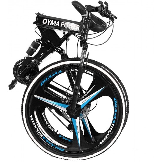 Folding Mountain Bike 21 Speed 26-inch Wheel Double Disc Brake Full Suspension Anti-Slip, Mens MTB Bikes Adult Road Bicycles
