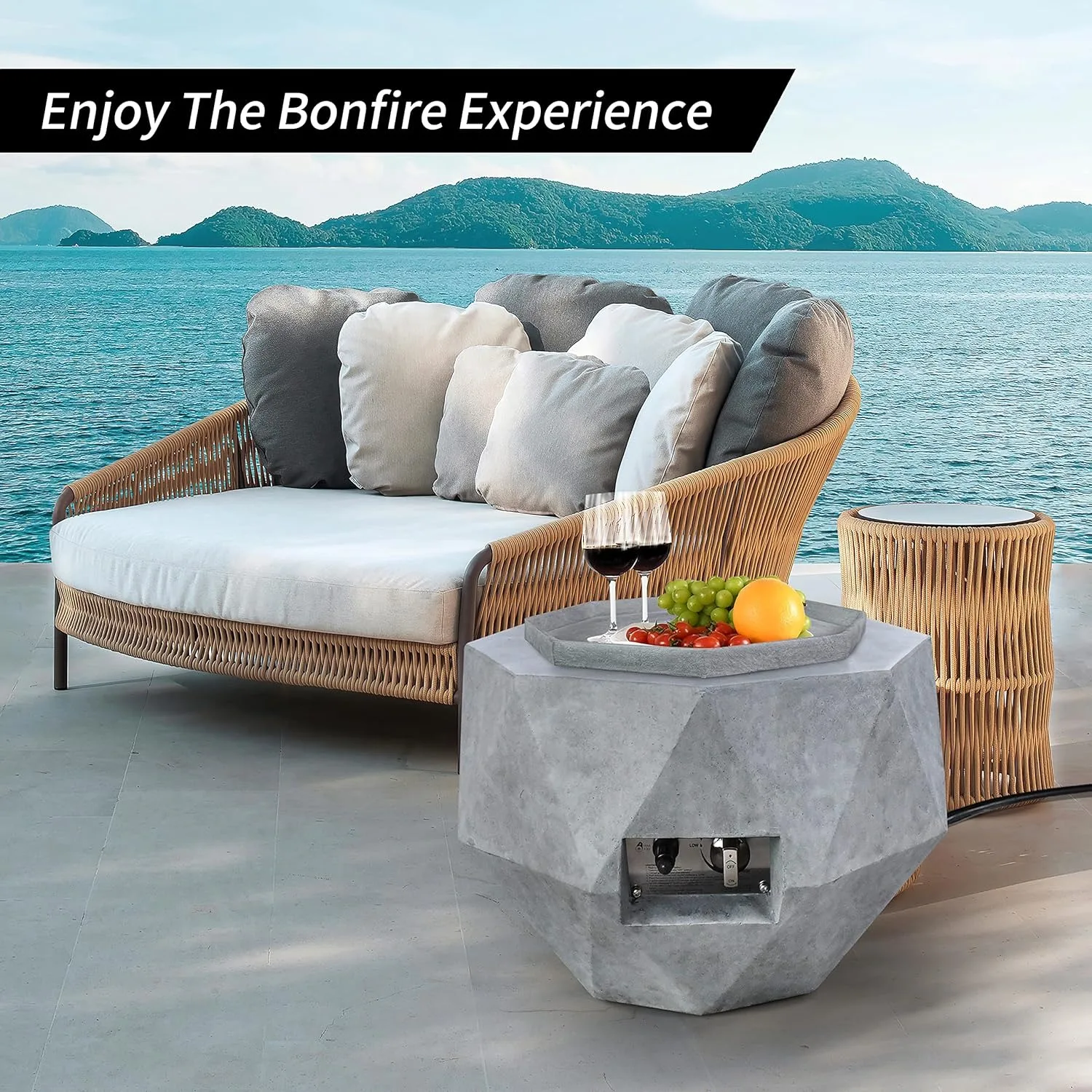 Concrete Propane Fire Pit Table 50,000 BTU Fire Pit Table with Tray Style Lid 25