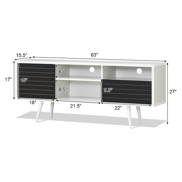 Costway Modern Tv Stand console Cabinet 3 Shelves Storage Drawer Splayed Leg Black white