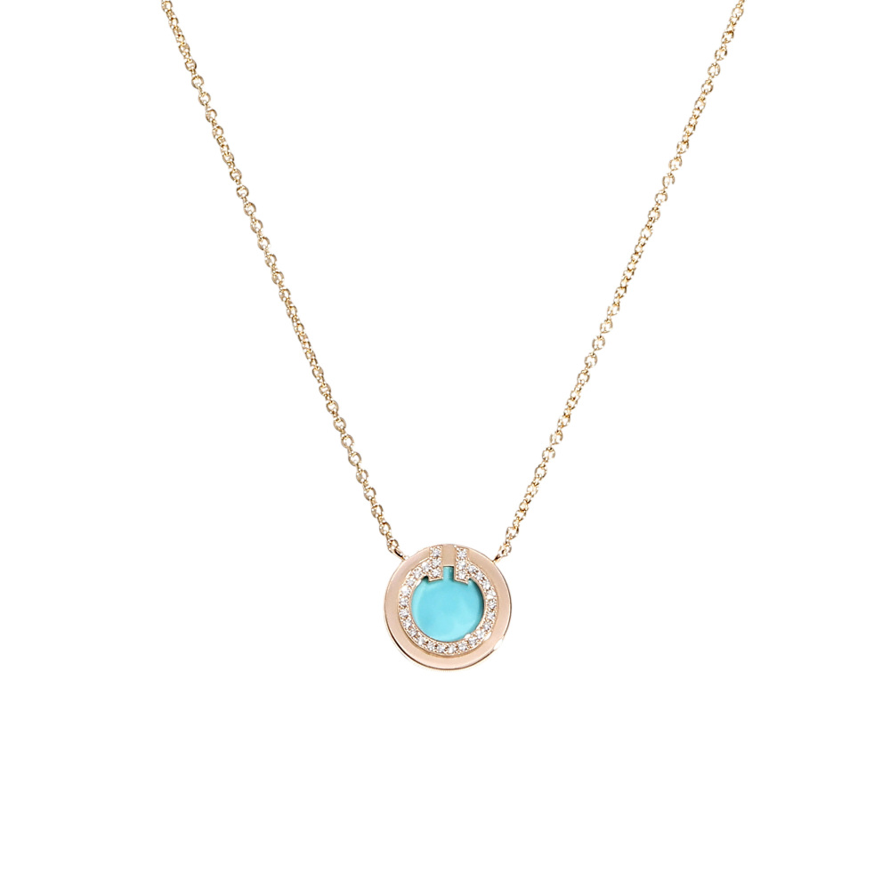 Tiffany & Co. Tiffany T Diamond & Turquoise Circle Necklace 18K Rose Gold 67520572