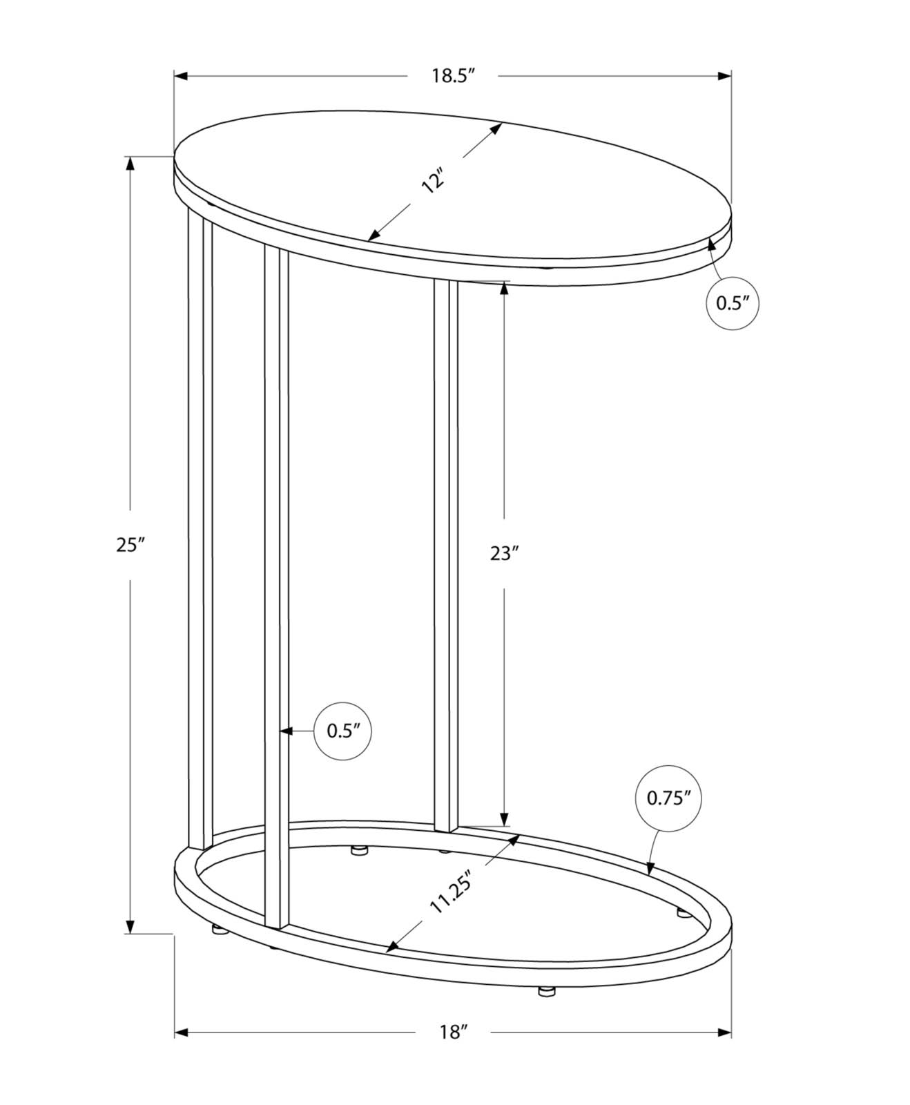18.5x22 x 12x22 x 25x22 Grey Particle Board Laminate Metal Accent Table