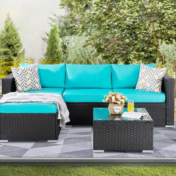 Futzca Outdoor Furniture Patio Sets,Low Back AllWeather Small Rattan Sectional Sofa