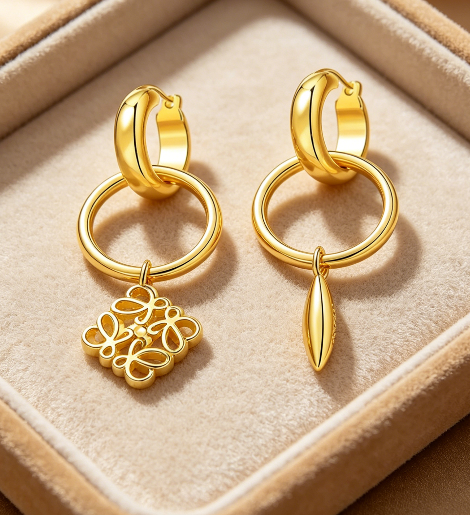 Asymmetric Interlocking Double Hoop Drop Earrings, Luxury 14K Gold Plated Statement Earrings, Minimalist Designer Dangle Jewelry for Women Daily & Party Wear