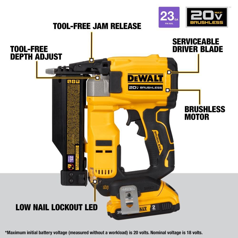 DEWALT ATOMIC Compact Series 20V MAX Pin Nailer 23 Gauge Kit DCN623D1