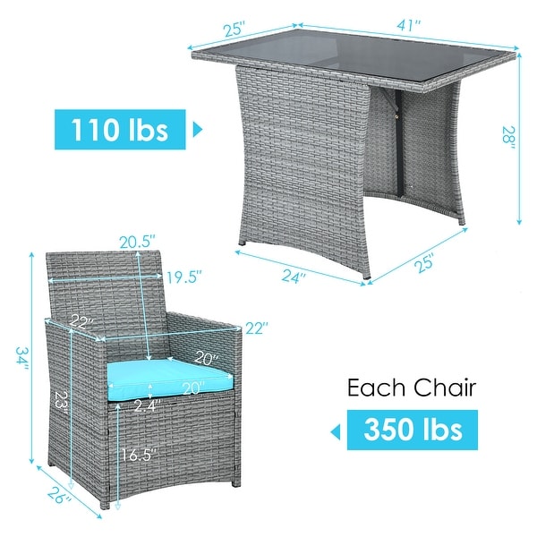 Costway 3PCS Patio Rattan Furniture Set Cushioned Sofa Armrest Garden