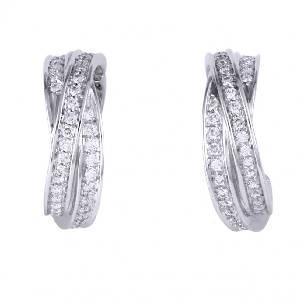 Cartier Trinity Three Bangles Earrings 18K White Gold Diamond
