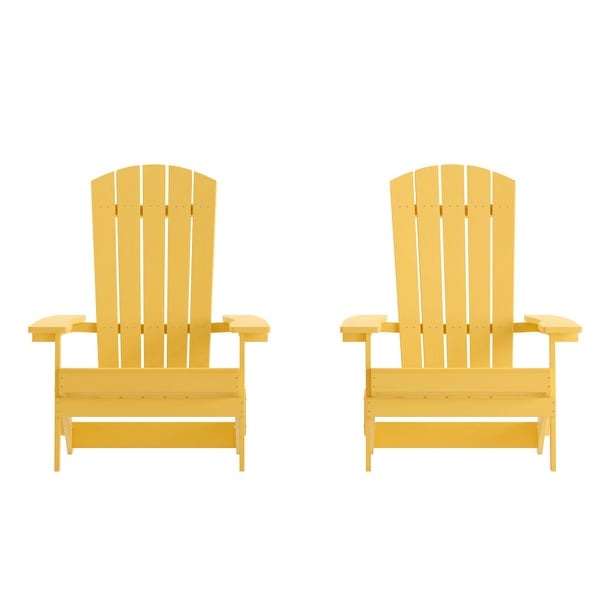 Set of 2 AllWeather Modern Wide Slat Back Poly Resin Adirondack Chairs