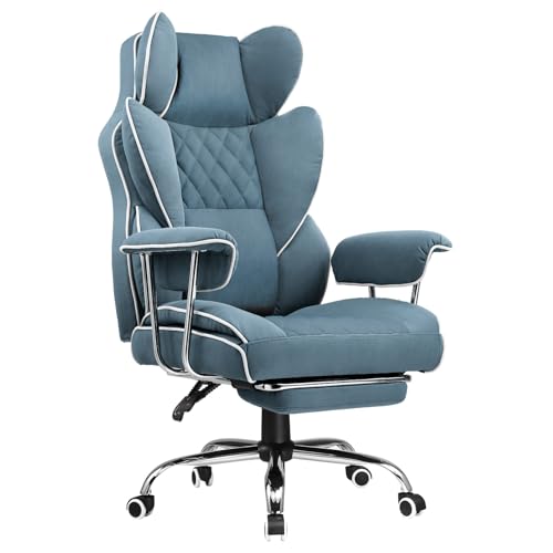 COMHOMA Big and Tall Office Chair, High Back Leather Gaming Chair with Footrest, Executive Ergonomic Office Chair with Pocket Spring Lumbar Support and with Outward Fixed Soft Armrests