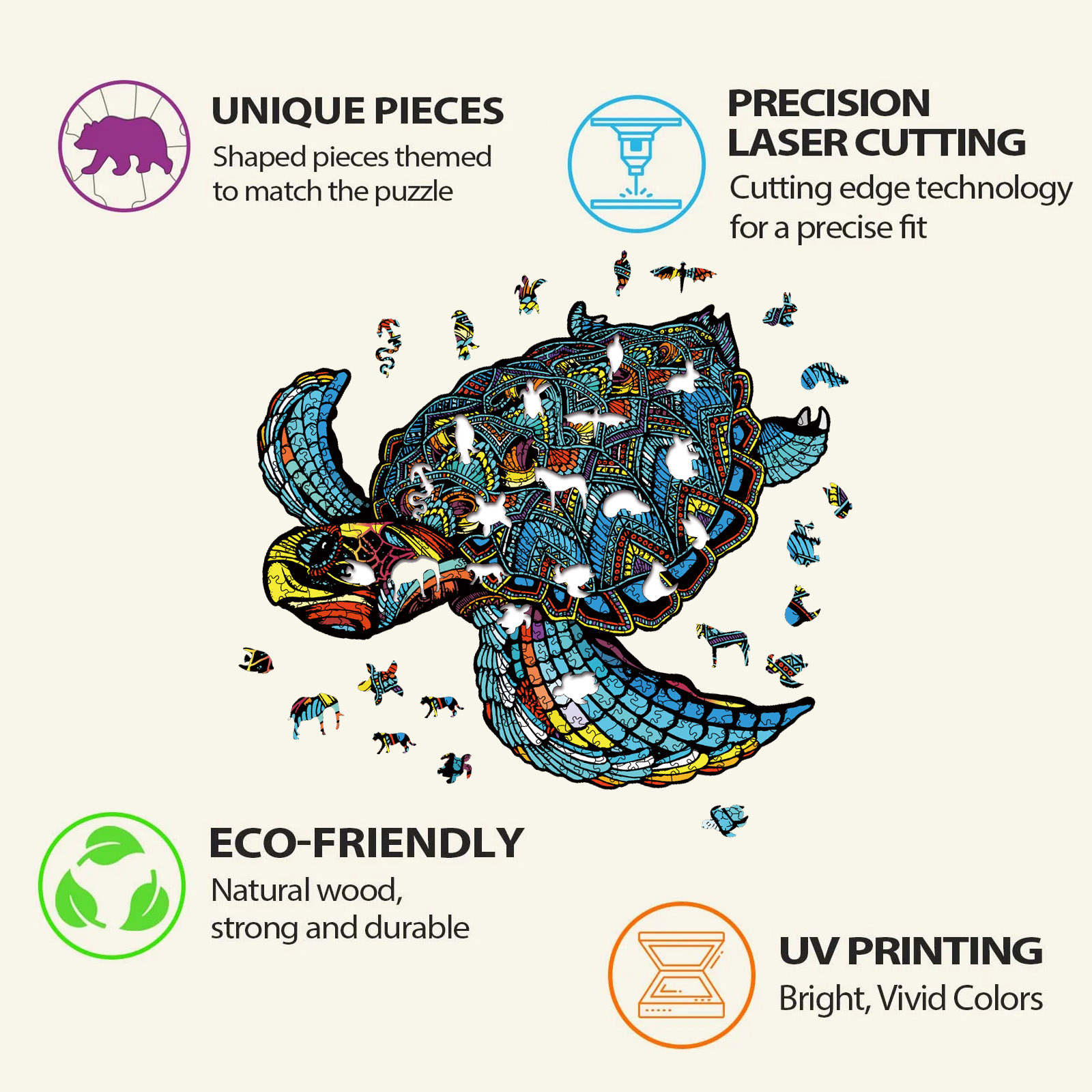 Animal Wooden Puzzle-Colored turtle