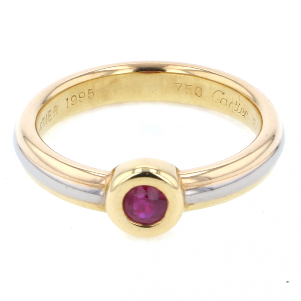 Cartier Three Gold Ruby Ring K18YG Yellow Gold K18WG White Gold K18PG Pink Gold Ring Tri-Gold