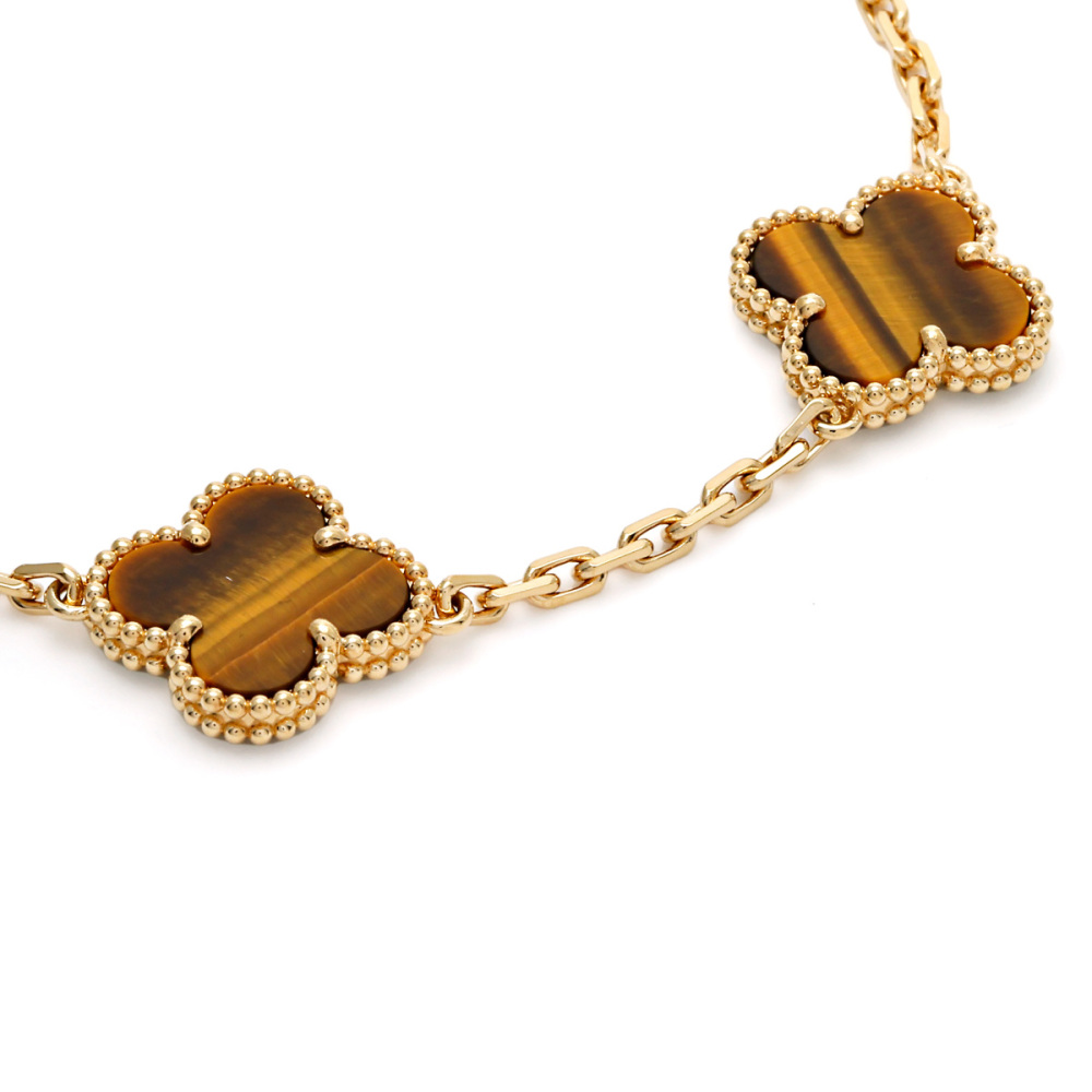 Van Cleef & Arpels Vintage Alhambra 5 Motifs Bracelet 18K Yellow Gold Tiger Eye VCARD35600