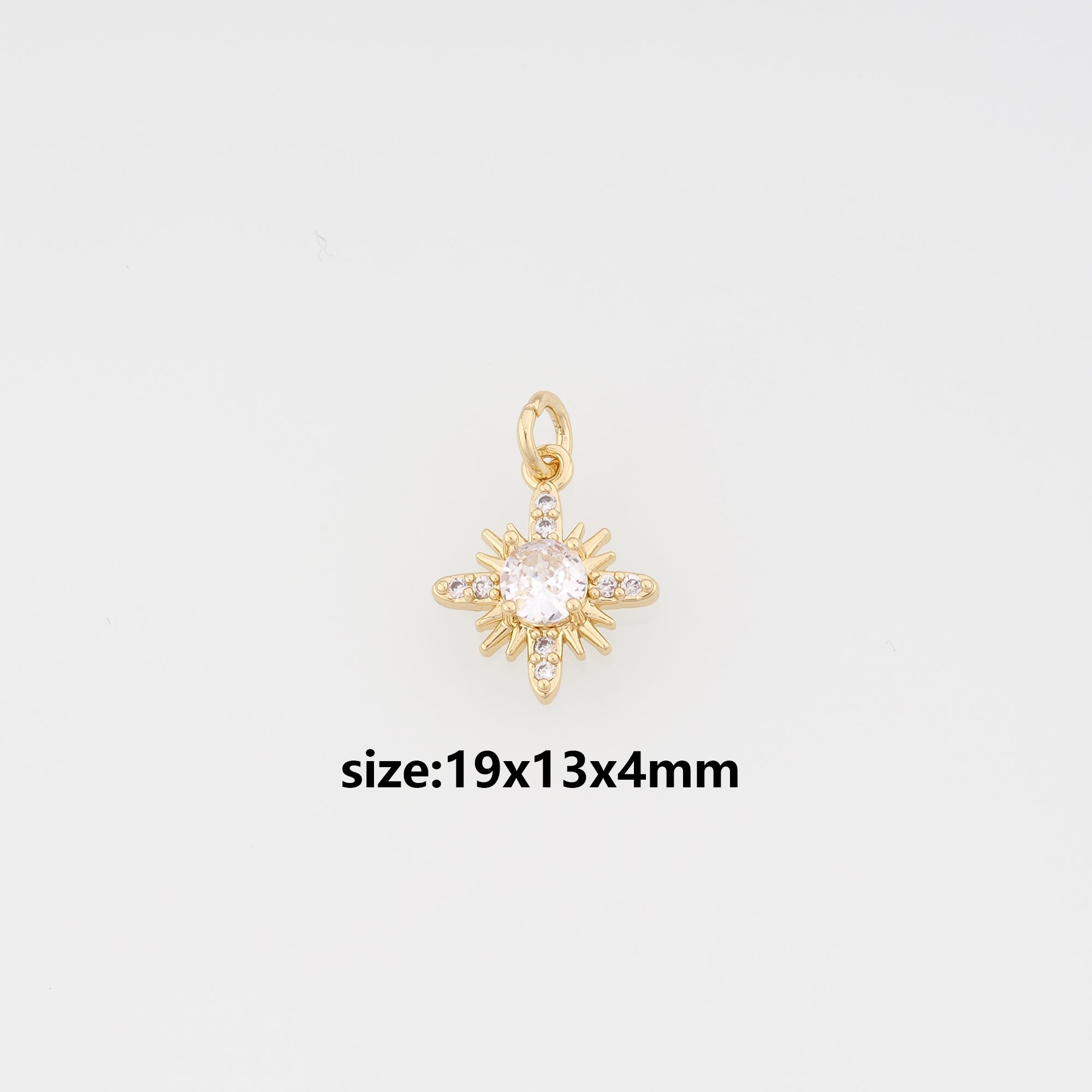 18K Gold Filled North Star Pendant,CZ Micro Pave Celestial Charm Earrings Necklace for DIY Jewelry Making Supply