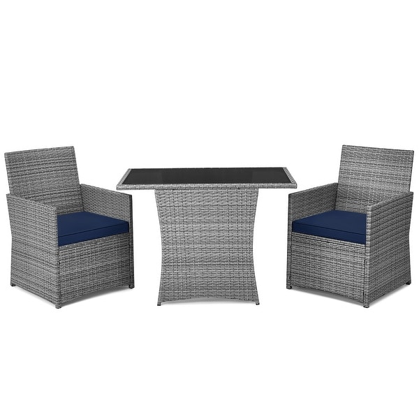 Costway 3PCS Patio Rattan Furniture Set Cushioned Sofa Armrest Garden